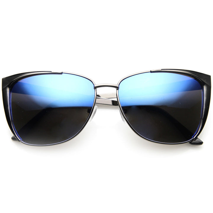 Modern Thin Metal Frame Color Flash Mirrored Lens Cat Eye Sunglasses 9728 Image 1