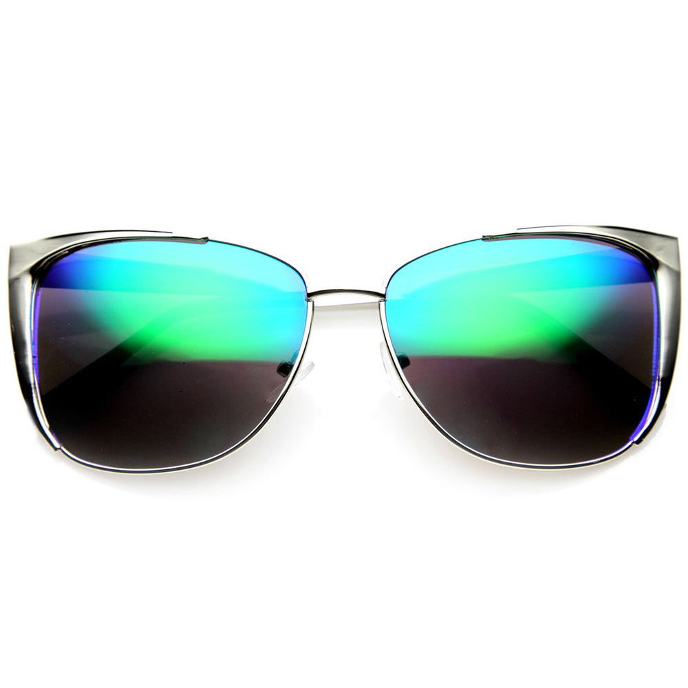 Modern Thin Metal Frame Color Flash Mirrored Lens Cat Eye Sunglasses 9728 Image 2