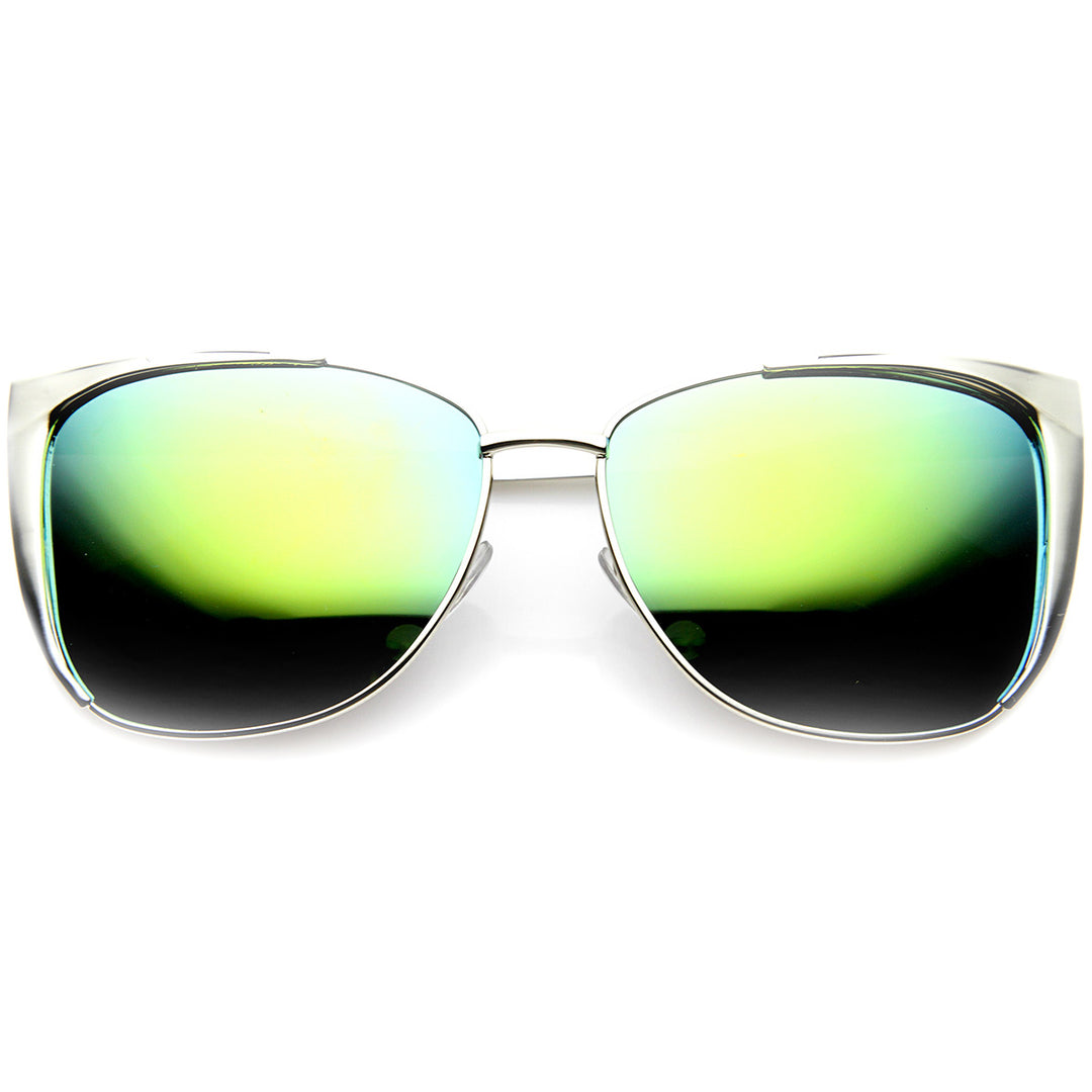 Modern Thin Metal Frame Color Flash Mirrored Lens Cat Eye Sunglasses 9728 Image 3