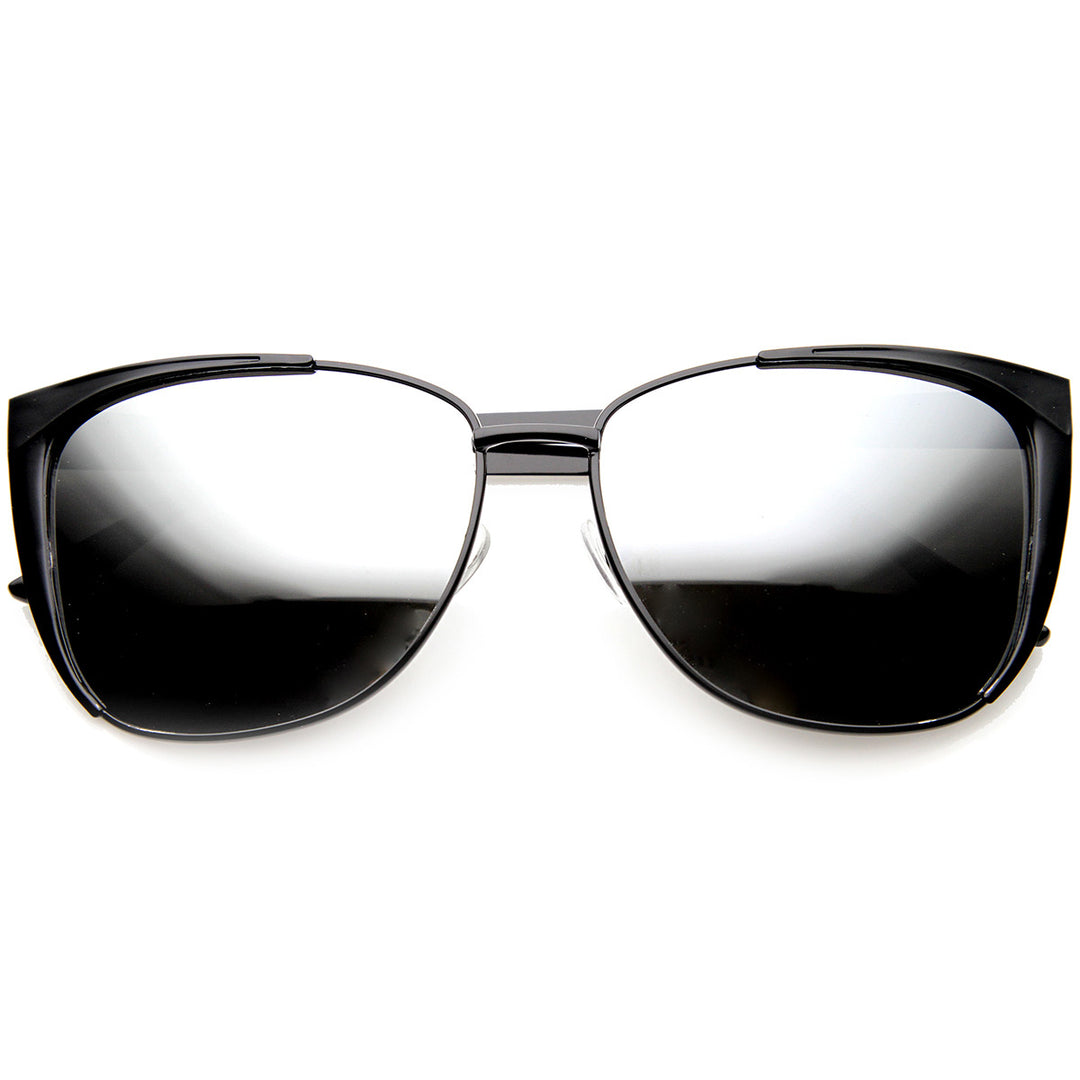 Modern Thin Metal Frame Color Flash Mirrored Lens Cat Eye Sunglasses 9728 Image 4