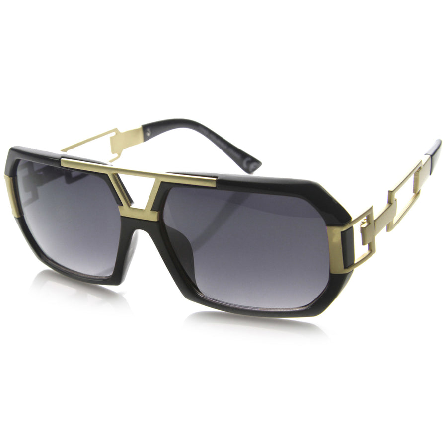 Large Fashion Square Urban Spec Style Sunglasses with Die Cut Metal Arms 9755 Image 1