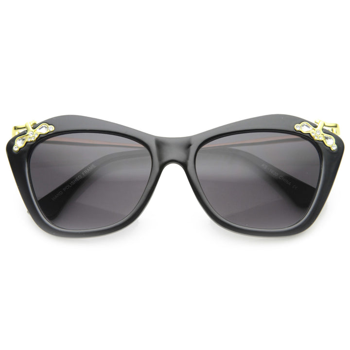Designer Elegance High Templed Cat Eye Sunglasses w/ Rhinestones 9759 Image 1