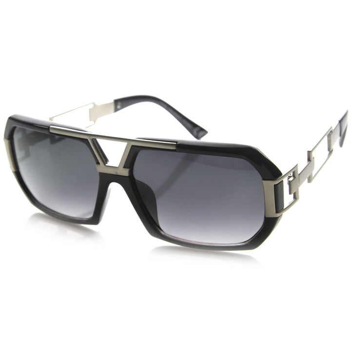 Large Fashion Square Urban Spec Style Sunglasses with Die Cut Metal Arms 9755 Image 2