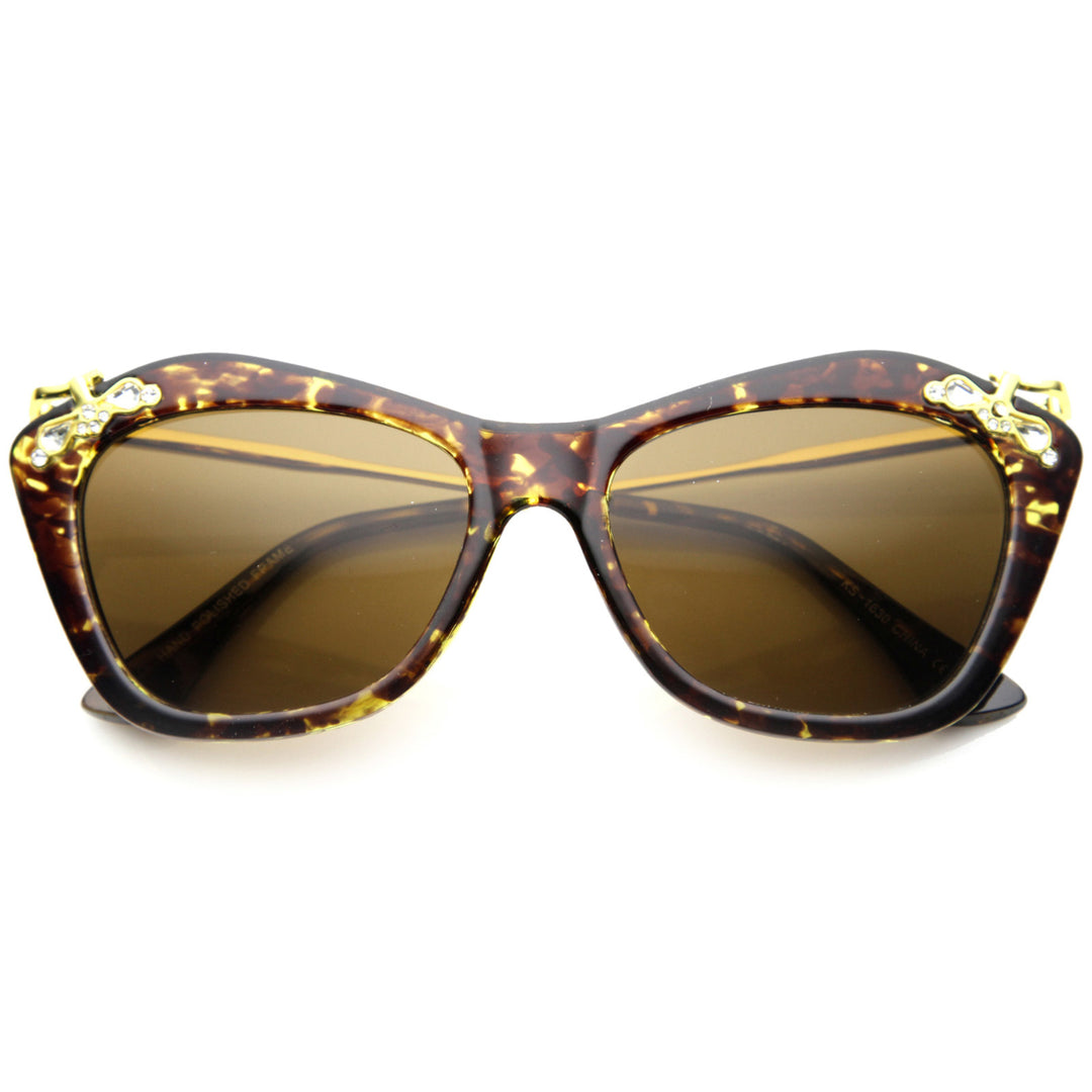 Designer Elegance High Templed Cat Eye Sunglasses w/ Rhinestones 9759 Image 2