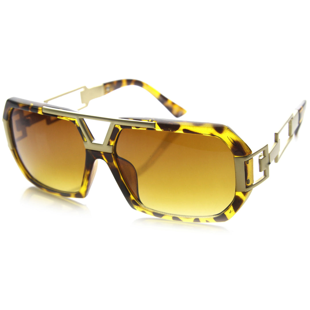 Large Fashion Square Urban Spec Style Sunglasses with Die Cut Metal Arms 9755 Image 3