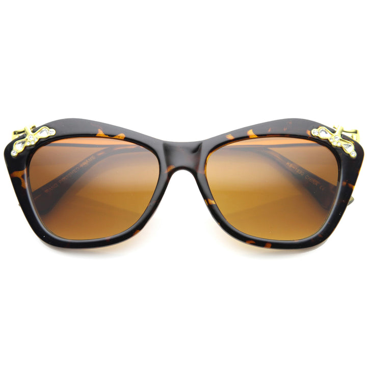 Designer Elegance High Templed Cat Eye Sunglasses w/ Rhinestones 9759 Image 3