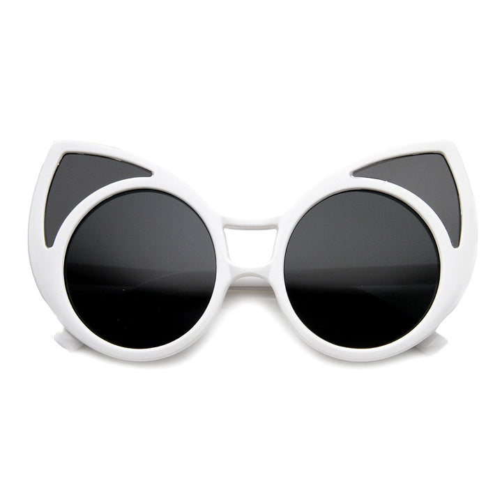 Womens High Fashion Oversized Window Lens Round Cat Eye Sunglasses 9766 Image 3
