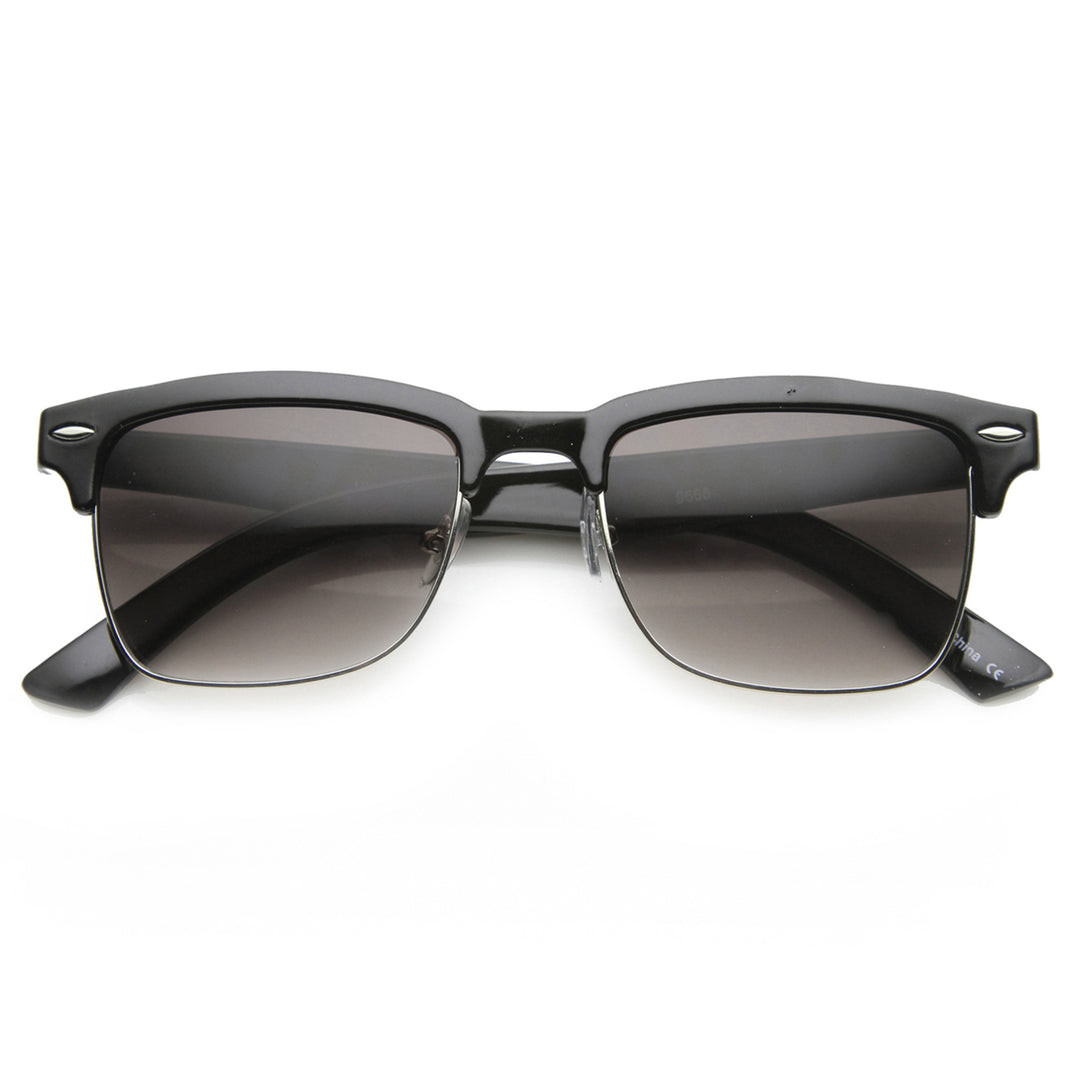 Classic Dapper Rectangular Half-Frame Horn Rimmed Sunglasses 9809 Image 3