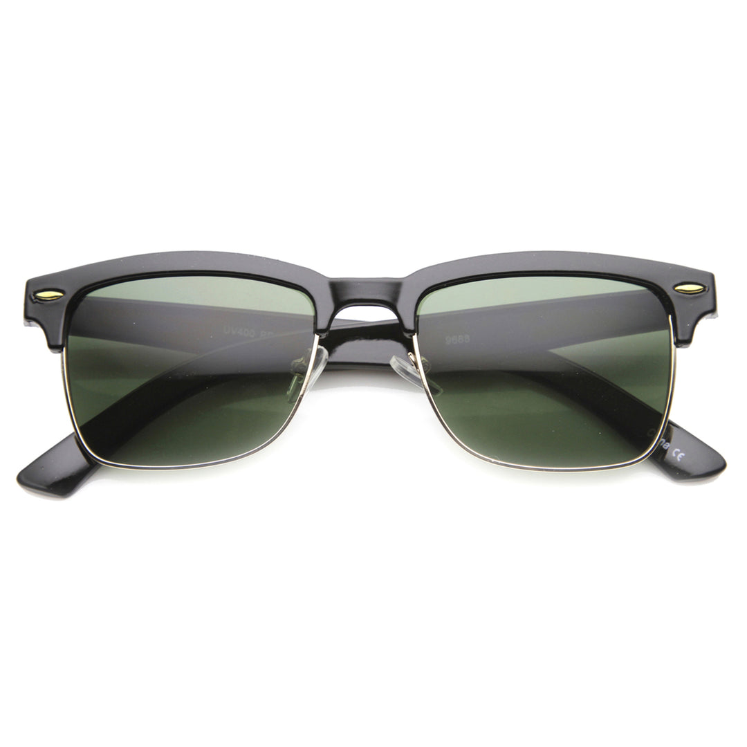 Classic Dapper Rectangular Half-Frame Horn Rimmed Sunglasses 9809 Image 4