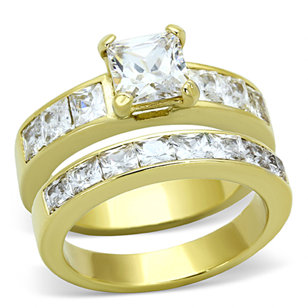 Stunning Princess Cut CZ 14k GP Stainless Steel Wedding Ring Set Womens Sz 5-11 Image 1