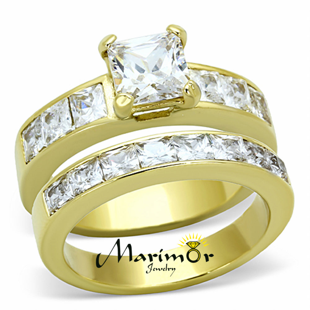 Stunning Princess Cut CZ 14k GP Stainless Steel Wedding Ring Set Womens Sz 5-11 Image 2