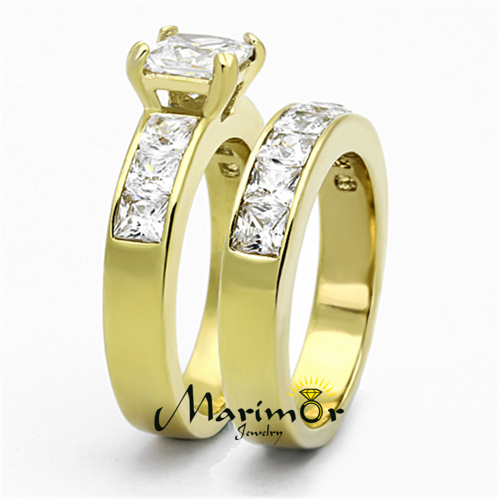 Stunning Princess Cut CZ 14k GP Stainless Steel Wedding Ring Set Womens Sz 5-11 Image 3