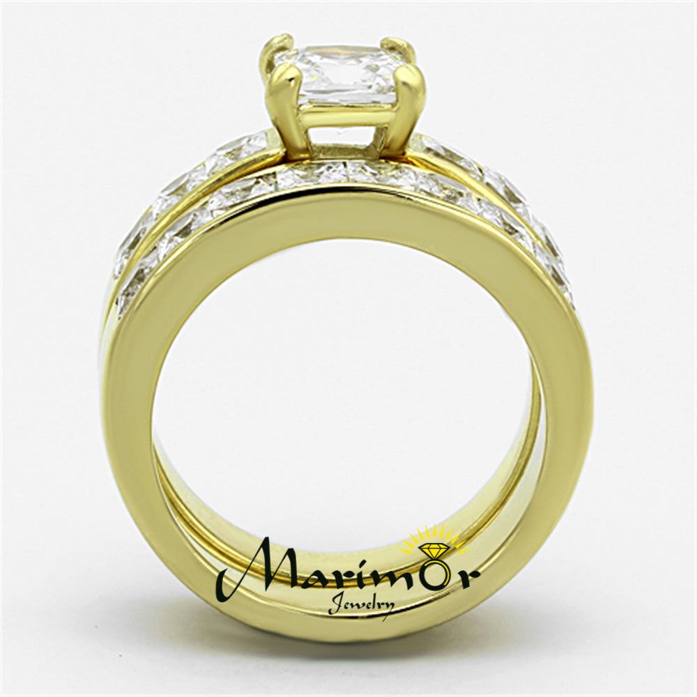 Stunning Princess Cut CZ 14k GP Stainless Steel Wedding Ring Set Womens Sz 5-11 Image 4