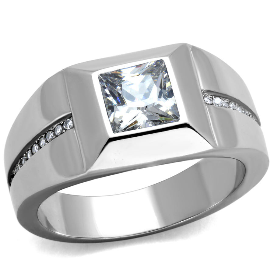 Mens High Polished .95 Ct CZ Stainless Steel Ring Sizes 8-13 Image 1
