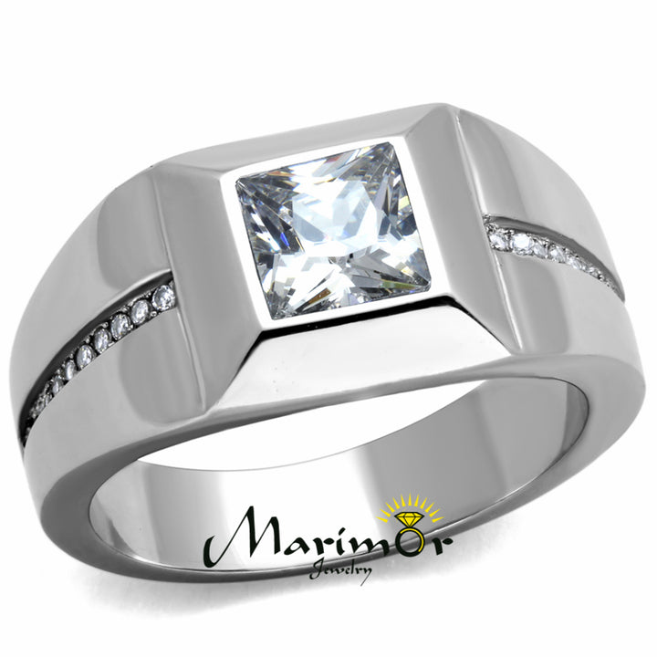 Mens High Polished .95 Ct CZ Stainless Steel Ring Sizes 8-13 Image 3