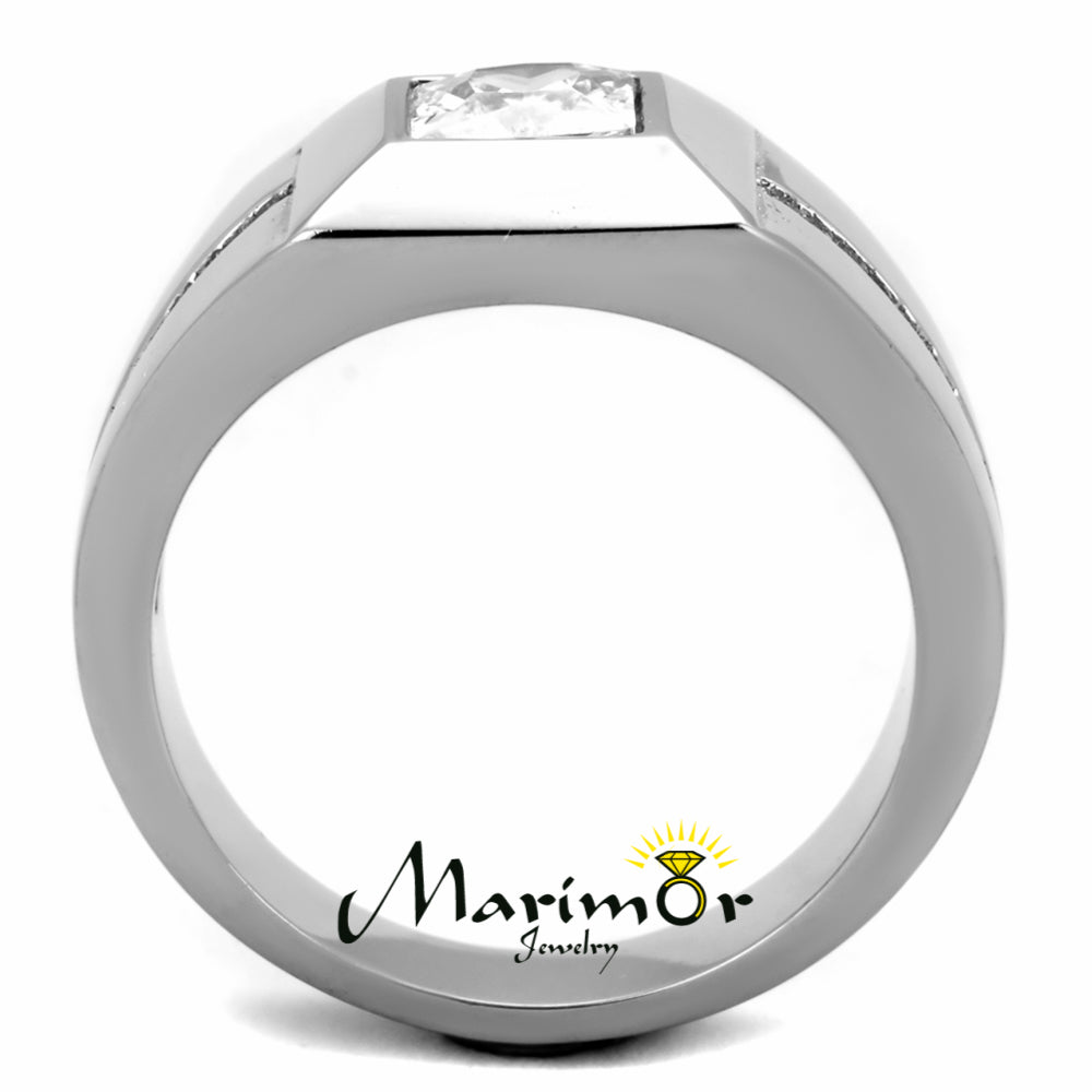 Mens High Polished .95 Ct CZ Stainless Steel Ring Sizes 8-13 Image 4