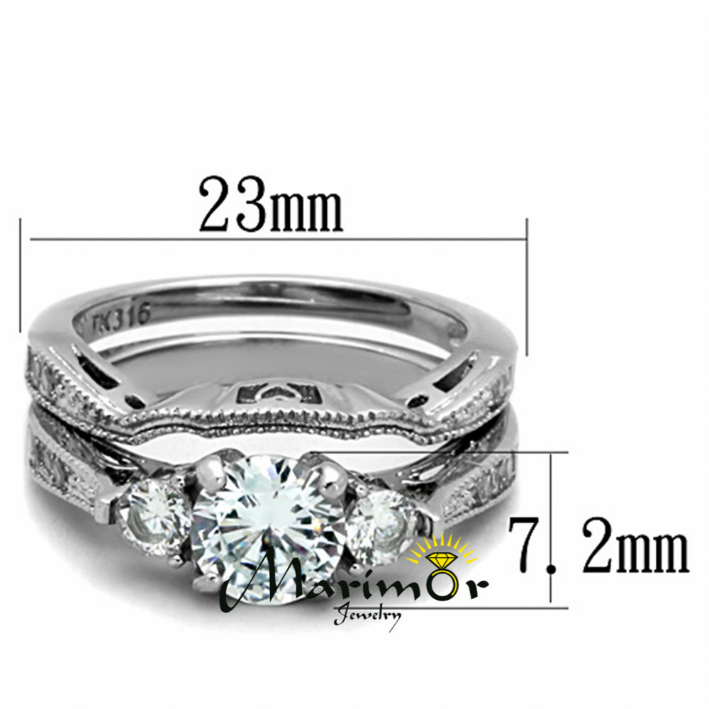 Stainless Steel 316 2.50 Ct Cubic Zirconia Wedding Ring Set Womens Sizes 5-10 Image 2