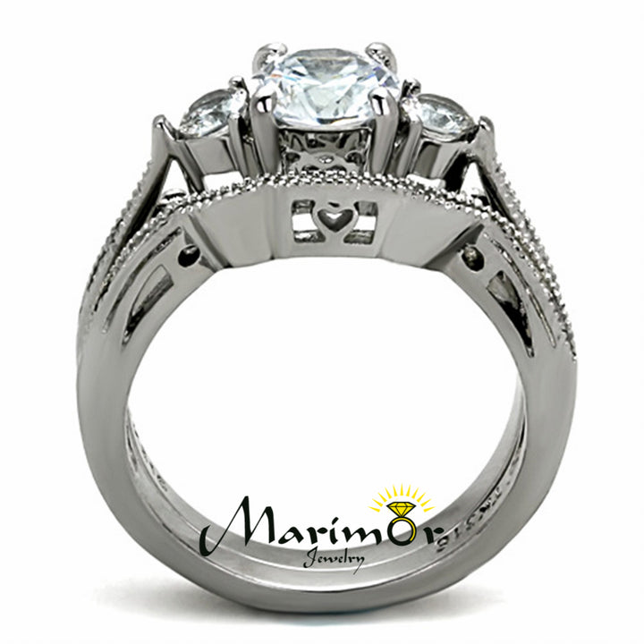 Stainless Steel 316 2.50 Ct Cubic Zirconia Wedding Ring Set Womens Sizes 5-10 Image 4