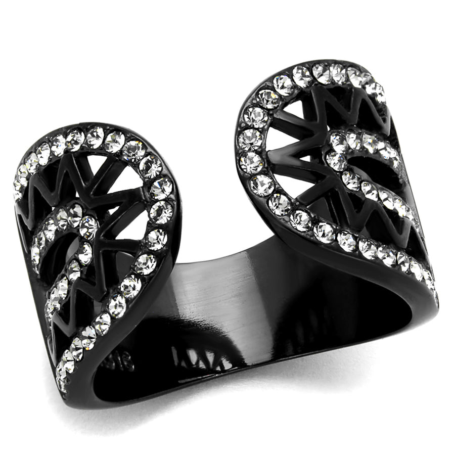 Stainless Steel Black Ion Plated Crystal Finger Cuff Fashion Ring Womens Sz 5-10 Image 1