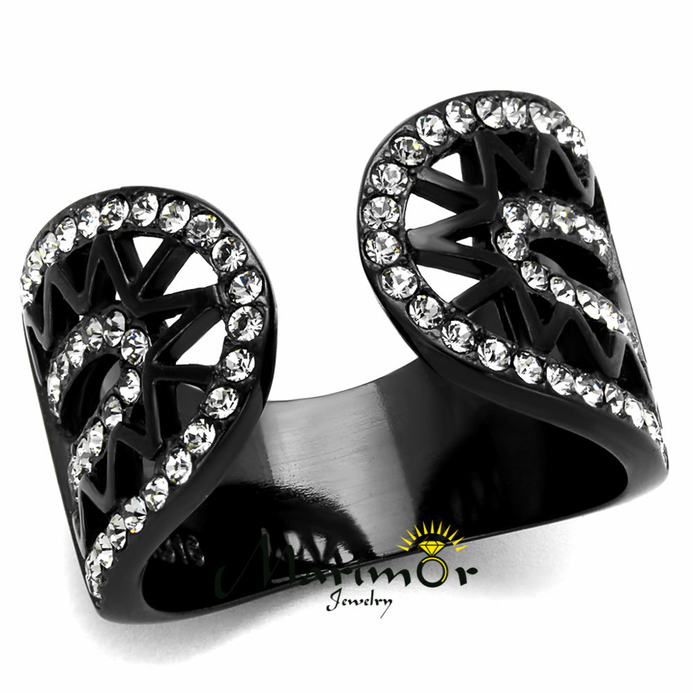 Stainless Steel Black Ion Plated Crystal Finger Cuff Fashion Ring Womens Sz 5-10 Image 4