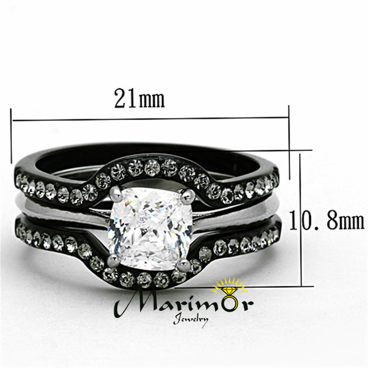 Black Stainless Steel His and Hers 4pc Wedding Engagement Ring and Classic Band Set Image 3