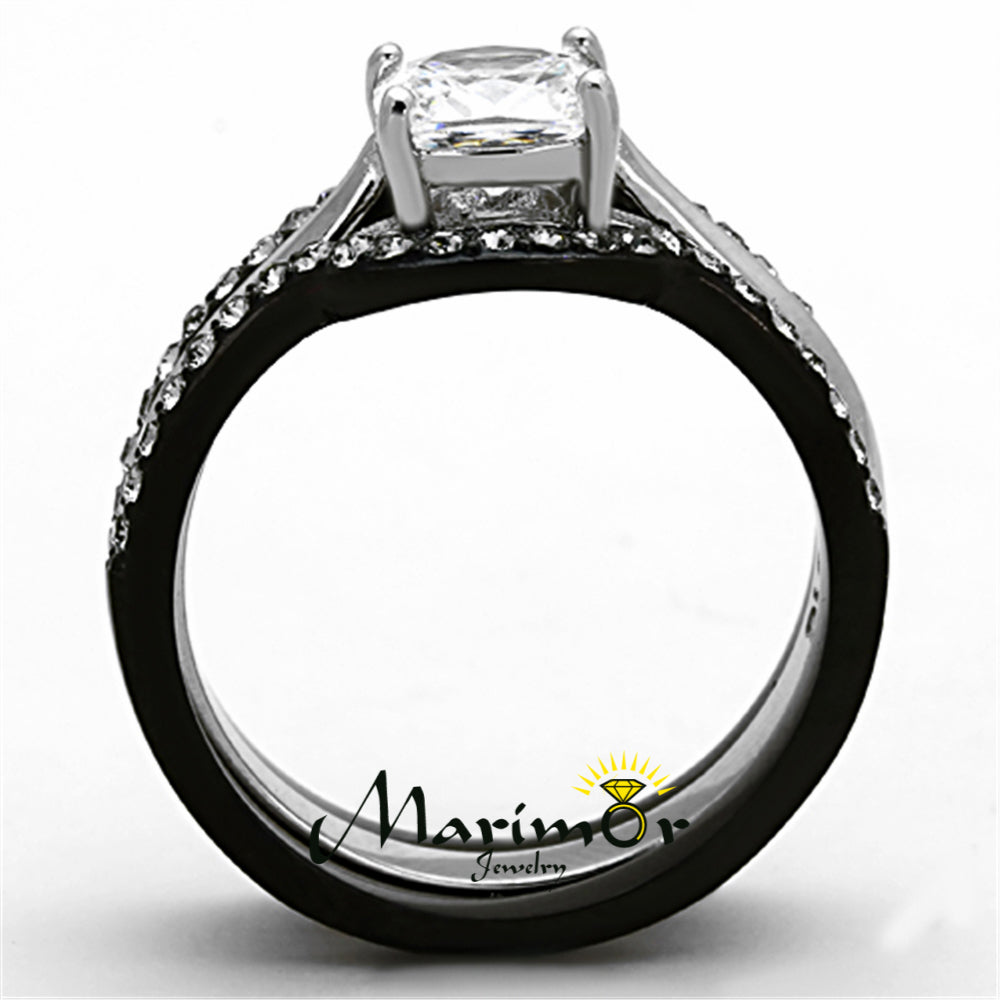 Black Stainless Steel His and Hers 4pc Wedding Engagement Ring and Classic Band Set Image 4