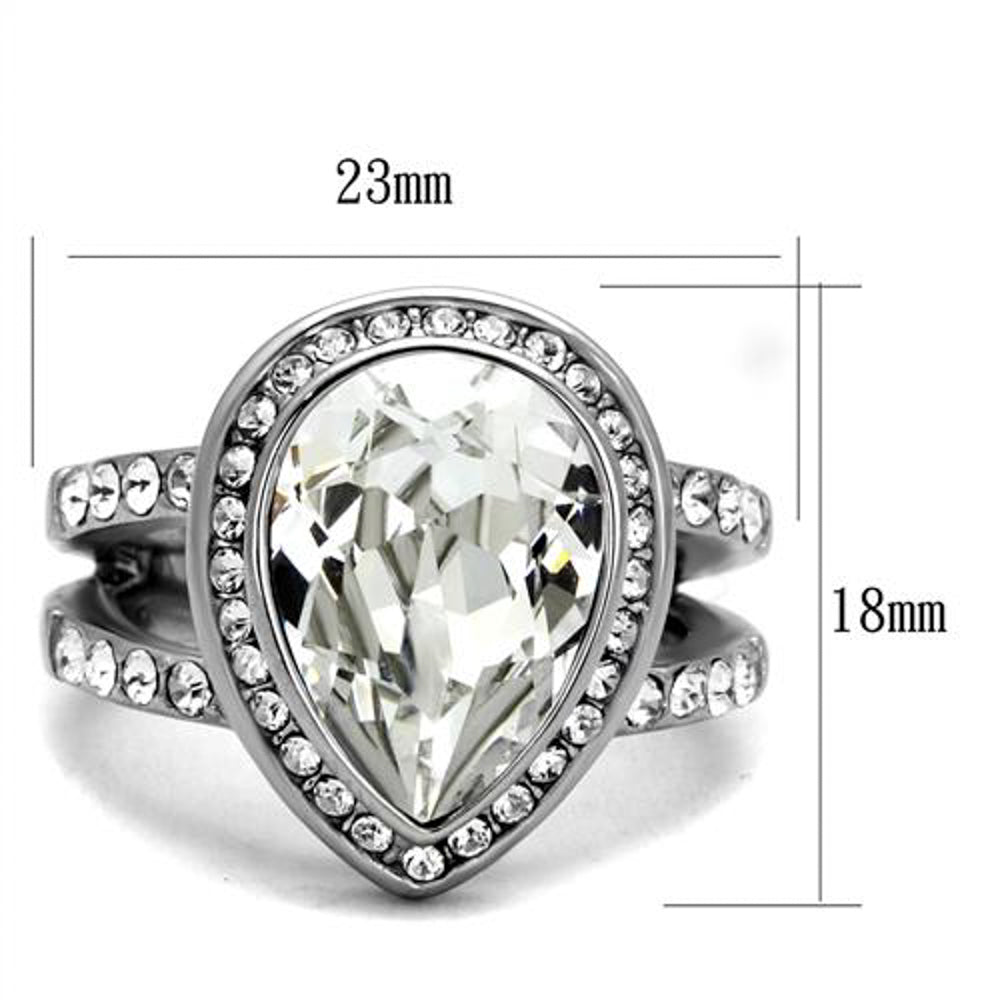 Stainless Steel 6.34 Ct Pear Cut Crystal Halo Engagement Ring Womens Size 5-10 Image 2