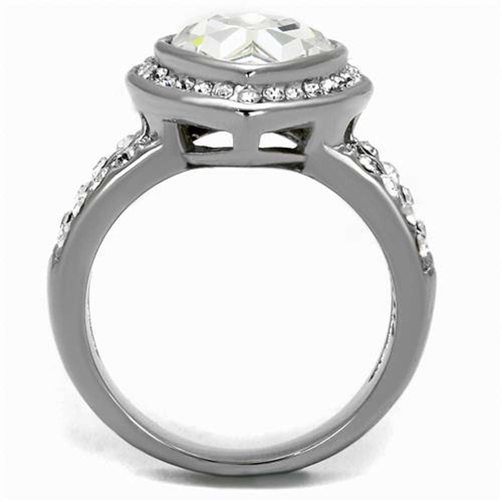 Stainless Steel 6.34 Ct Pear Cut Crystal Halo Engagement Ring Womens Size 5-10 Image 3