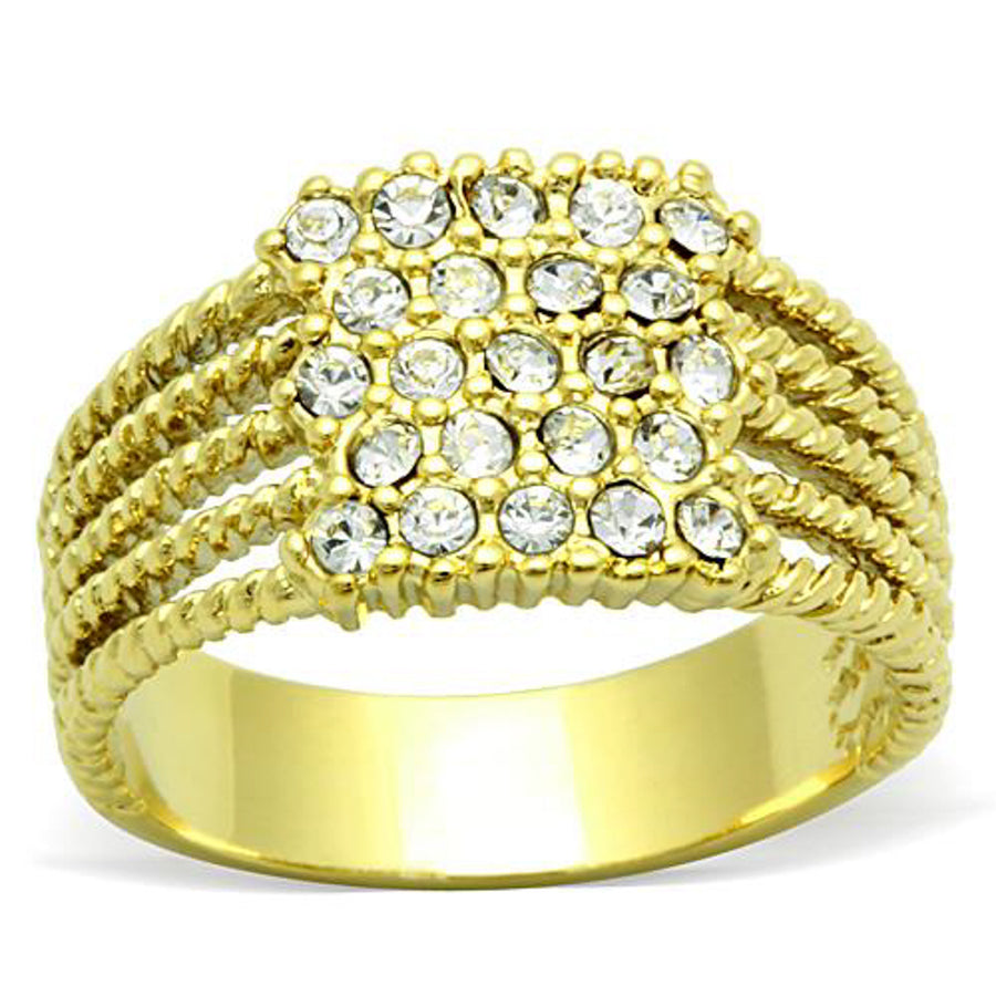 Stainless Steel 14k Gold Ion Plated .34 Ct Crystal Cocktail Fashion Ring Sz 5-10 Image 1