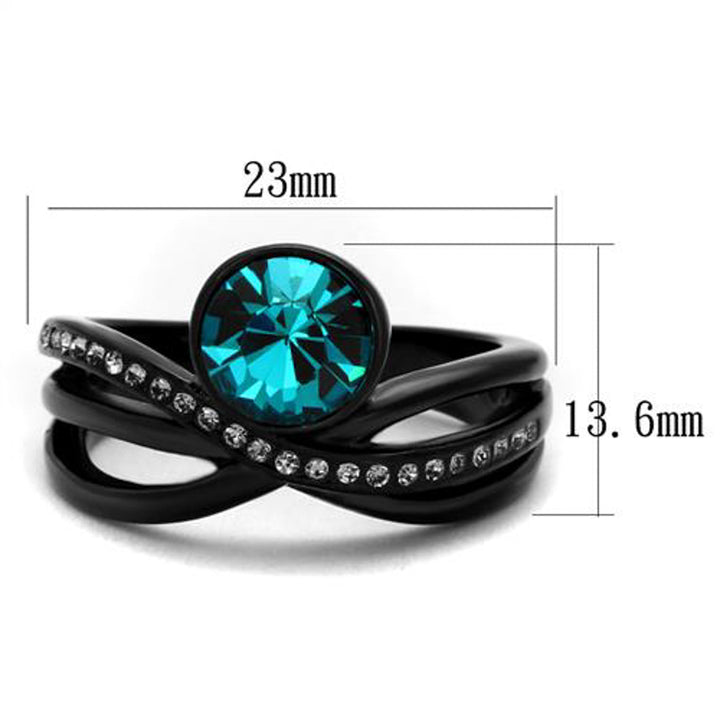 Womens 2.1 Ct Blue Zircon Crystal Black Stainless Steel Engagement Ring Sz 5-10 Image 4