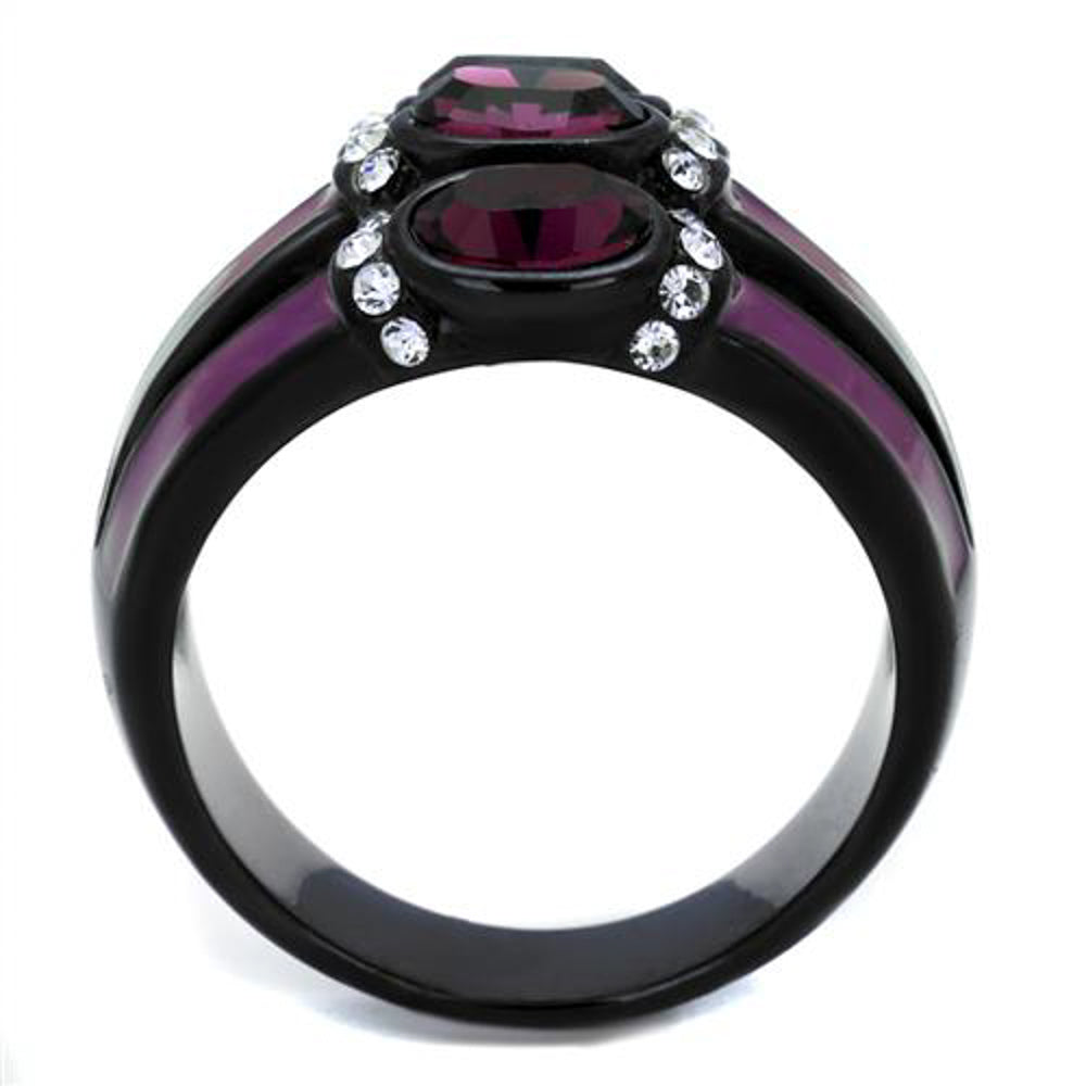 Womens Black and Purple Stainless Steel Amethyst Crystal Fashion Ring Size 5-10 Image 2
