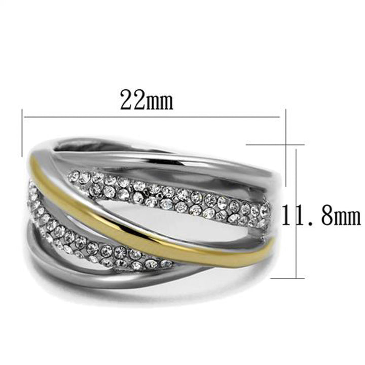 Stainless Steel Womens Two Toned 14k Gold Plated Micro Pave Crystal Fashion Ring Image 3