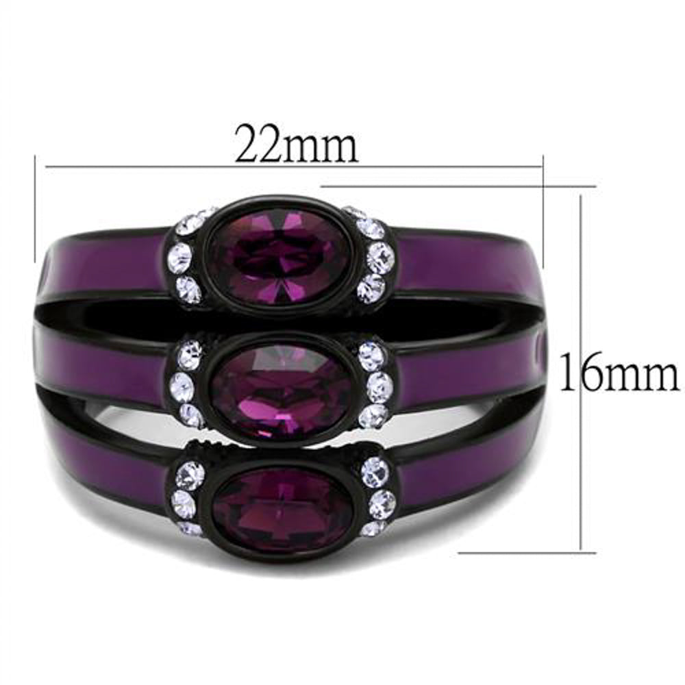 Womens Black and Purple Stainless Steel Amethyst Crystal Fashion Ring Size 5-10 Image 4