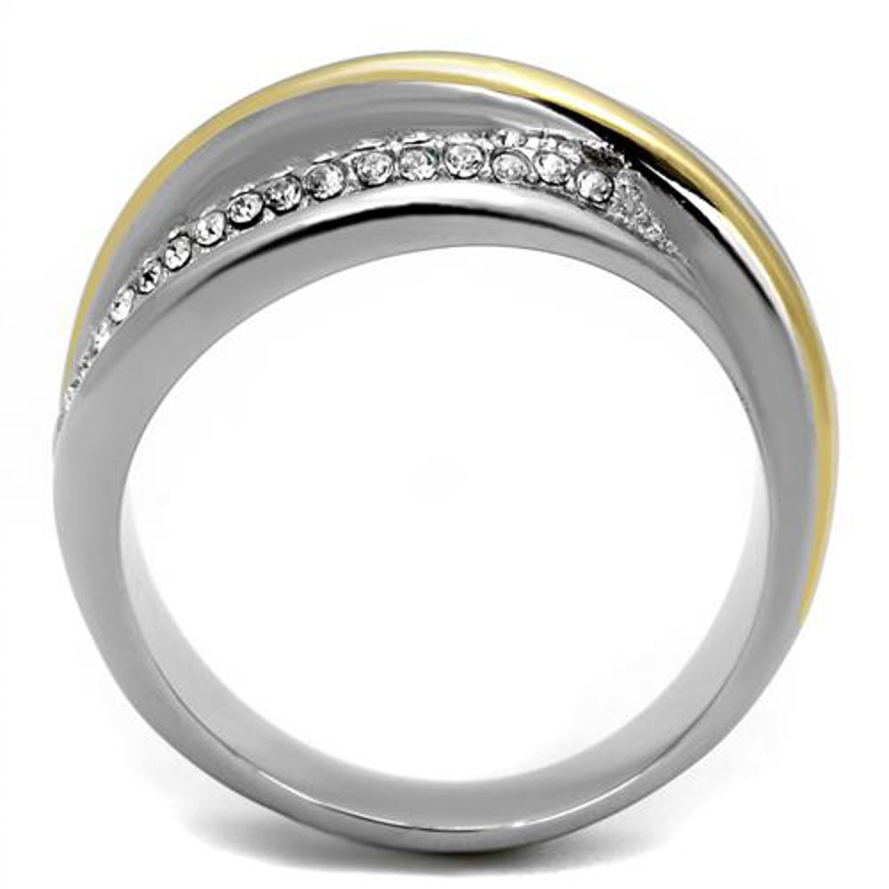 Stainless Steel Womens Two Toned 14k Gold Plated Micro Pave Crystal Fashion Ring Image 4