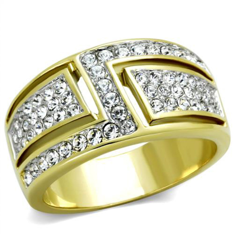 Stainless Steel 14k Gold Plated Crystal Cocktail Fashion Ring Womens Size 5-10 Image 1