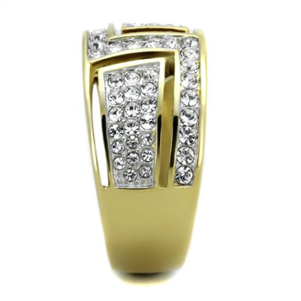 Stainless Steel 14k Gold Plated Crystal Cocktail Fashion Ring Womens Size 5-10 Image 2