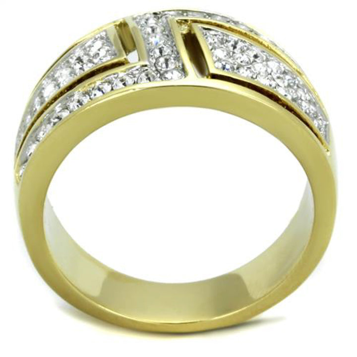 Stainless Steel 14k Gold Plated Crystal Cocktail Fashion Ring Womens Size 5-10 Image 3