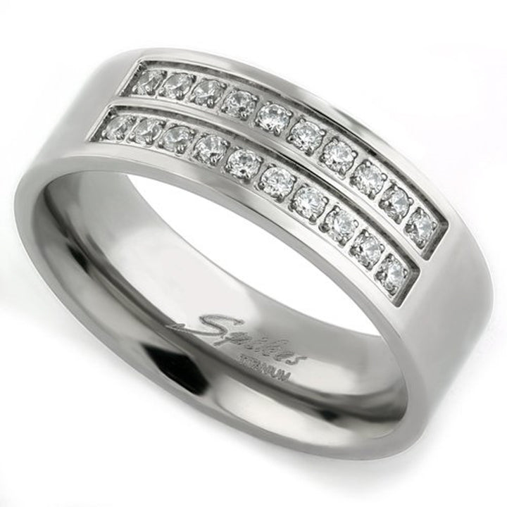 Her and His 3pc Titanium and Silver Stainless Steel Wedding Engagement Ring Band Set Image 3