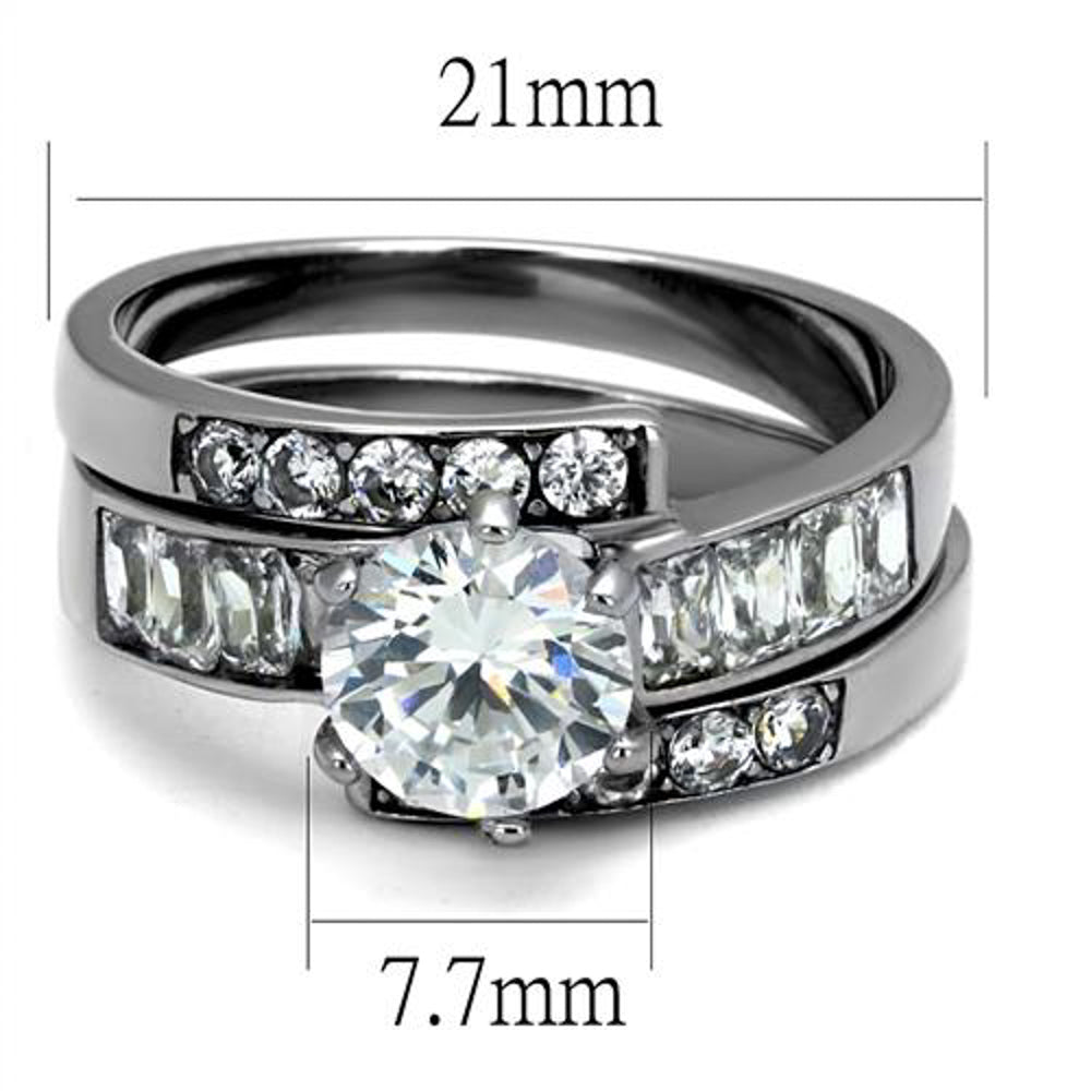 Stainless Steel 2.5 Ct Round Brilliant Cut AAA Zirconia Womens Wedding Ring Set Image 2