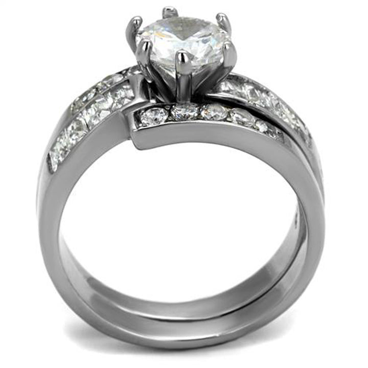 Stainless Steel 2.5 Ct Round Brilliant Cut AAA Zirconia Womens Wedding Ring Set Image 3