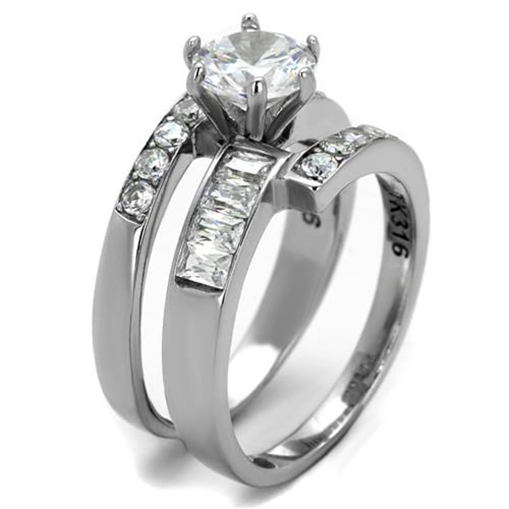 Stainless Steel 2.5 Ct Round Brilliant Cut AAA Zirconia Womens Wedding Ring Set Image 4