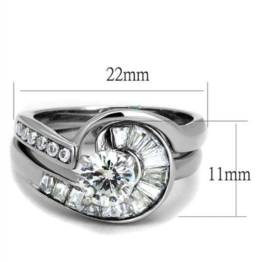 Womens 1.38 Ct Round and Bagguete Cz Stainless Steel Wedding Ring Set Size 5-10 Image 4