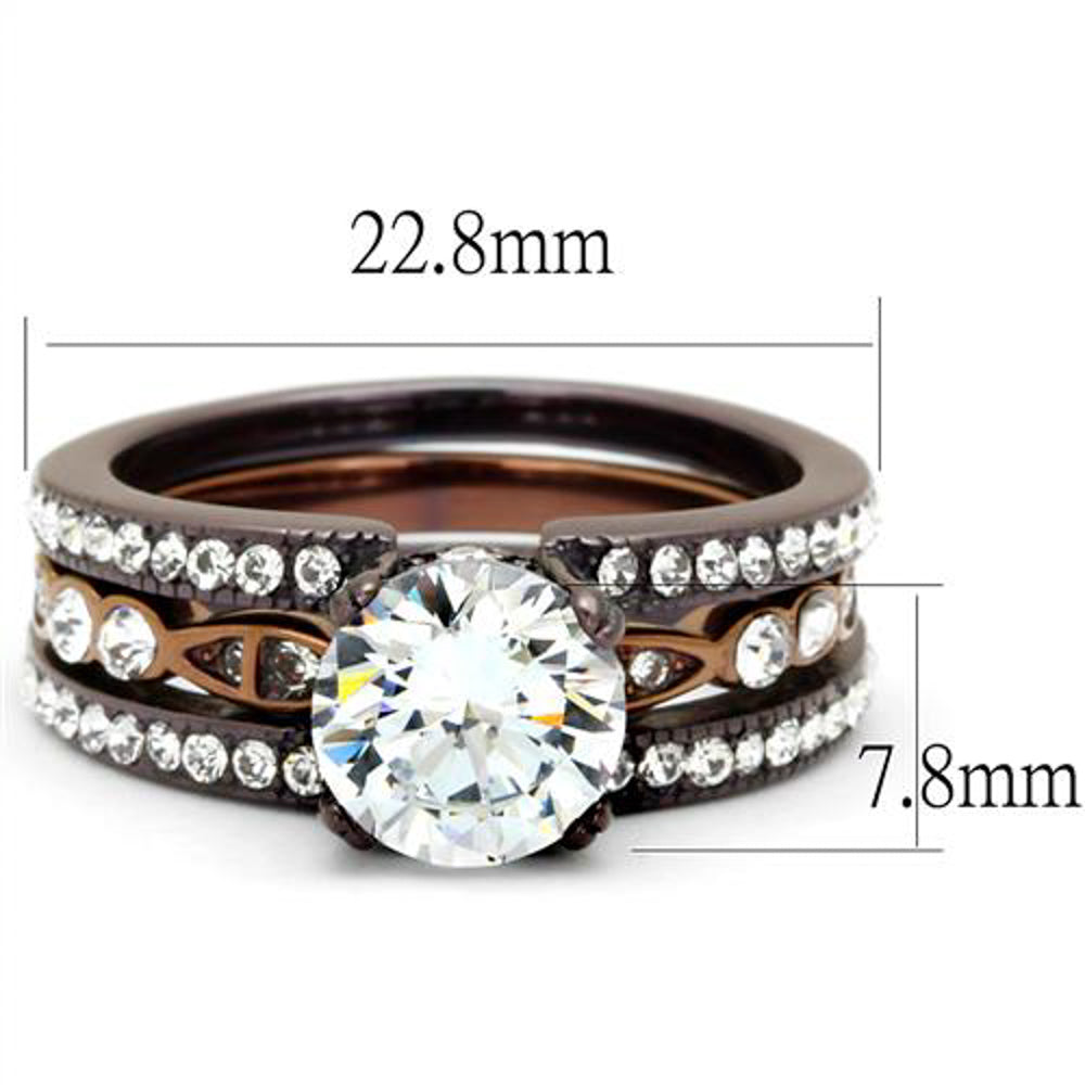 Chocolate Stainless Steel 2.75 Ct Round Cut Cz Wedding Ring Set Womens Sz 5-10 Image 2