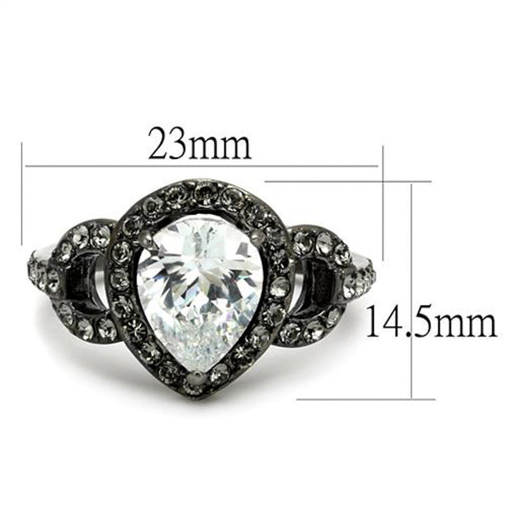 Light Black IP Stainless Steel Womens 3.72 Ct Pear Cut Cz Halo Engagement Ring Image 3