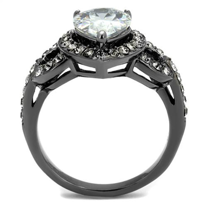 Light Black IP Stainless Steel Womens 3.72 Ct Pear Cut Cz Halo Engagement Ring Image 4