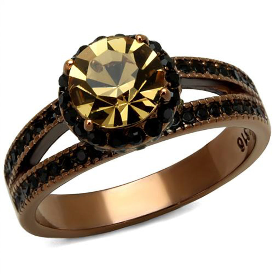 Brown Plated Stainless Steel Womens 3.35Ct Round Smoked Crystal Engagement Ring Image 1