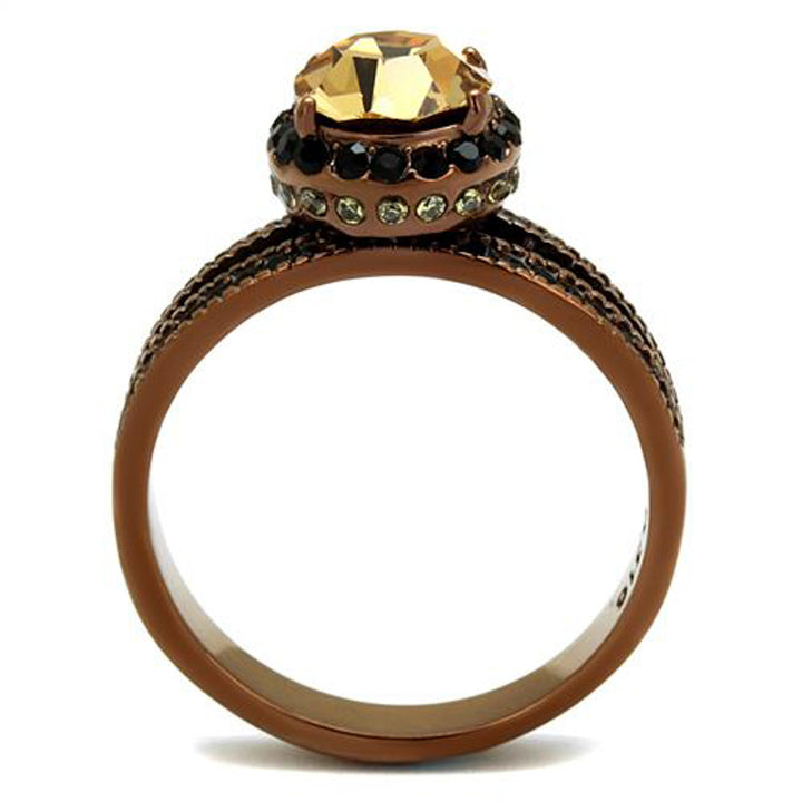 Brown Plated Stainless Steel Womens 3.35Ct Round Smoked Crystal Engagement Ring Image 3