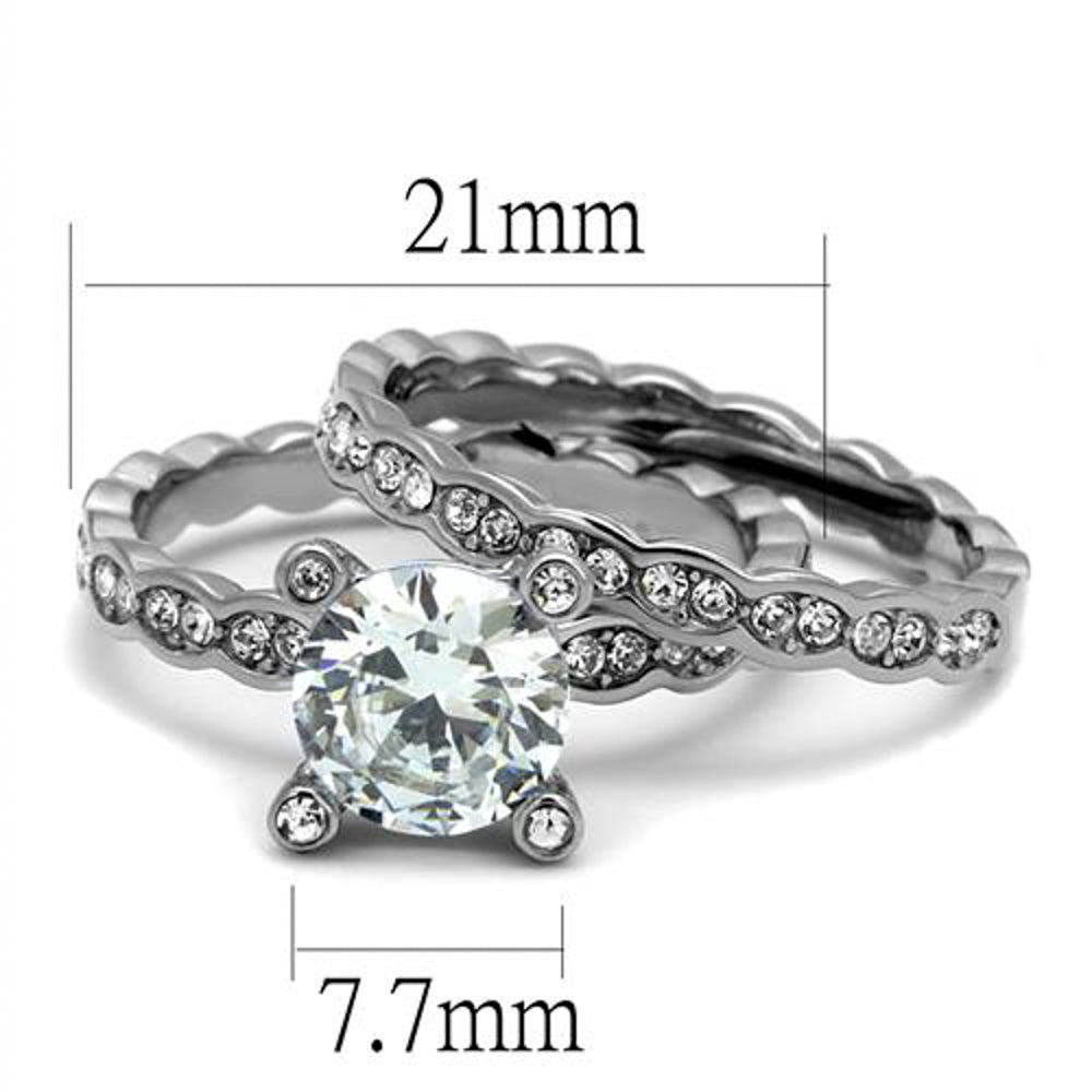 Stainless Steel Womens 2.25 Ct Round Cut Cz Engagement Wedding Ring Band Set Image 4