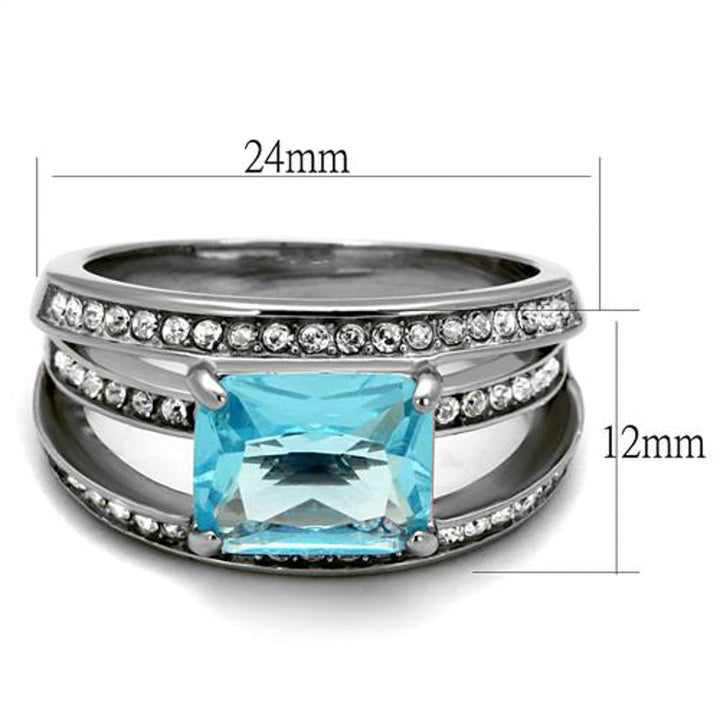 Womens Stainless Steel 4.07Ct Emerald Cut Sea Blue Crystal Cocktail Ring Sz 5-10 Image 3