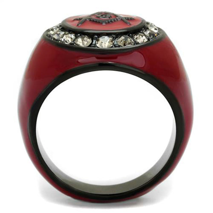 Stainless Steel Red and Black Ion Plated Crystal Masonic Freemason Ring Sz 8-13 Image 3